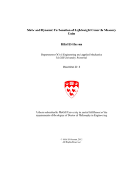 Static and Dynamic Carbonation of Lightweight Concrete Masonry Units Hilal El-Hassan