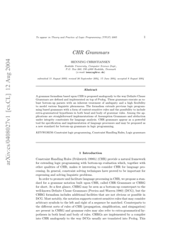 CHR Grammars Upon Based Formalism Grammar a (TPLP) Programming Logic of Practice and Theory in Appear to Te Ulte Fcr Ae Titrsigt Osdrcrfrlangu for to CHR Problems