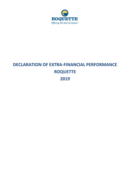 Declaration of Extra-Financial Performance Roquette 2019