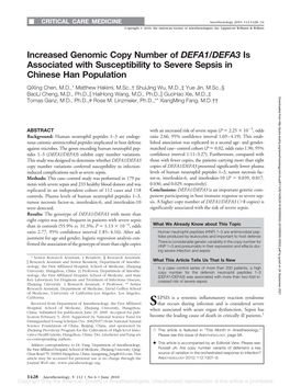 Increased Genomic Copy Number of DEFA1/DEFA3 Is Associated with Susceptibility to Severe Sepsis in Chinese Han Population