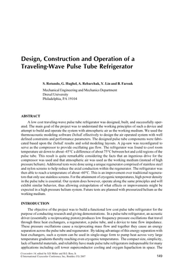 Design, Construction and Operation of a Traveling-Wave Pulse Tube Refrigerator