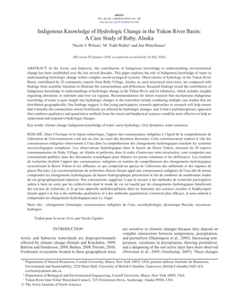 Indigenous Knowledge of Hydrologic Change in the Yukon River Basin: a Case Study of Ruby, Alaska Nicole J