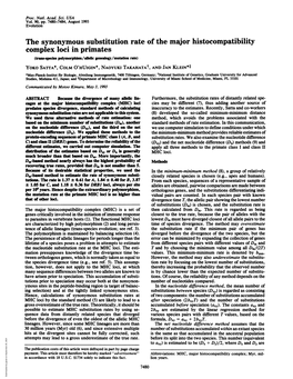 The Synonymous Substitution Rate of the Major Histocompatibility