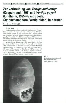Zur Verbreitung Von Vertigo Antivertigo (Draparnaud, 1801) Und Vertigo Geyeri (Lindholm, 1925) (Gastropoda, Stylommatophora, Vertiginidae) in Kernten Von Paul MILDNER