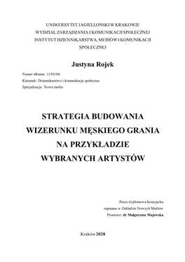 Strategia Budowania Wizerunku Męskiego Grania Na Przykładzie Wybranych Artystów