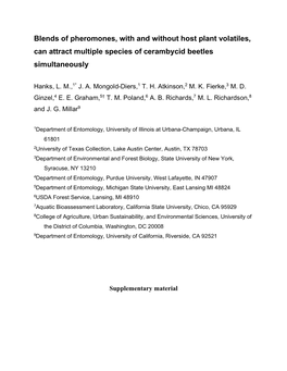 Blends of Pheromones, with and Without Host Plant Volatiles, Can Attract Multiple Species of Cerambycid Beetles Simultaneously