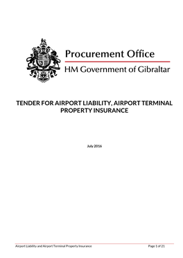 Tender for Airport Liability, Airport Terminal Property Insurance