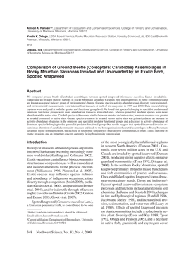 Comparison of Ground Beetle (Coleoptera: Carabidae) Assemblages in Rocky Mountain Savannas Invaded and Un-Invaded by an Exotic Forb, Spotted Knapweed