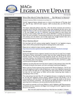 Maco LEGISLATIVE UPDATE VOLUME 25, NO