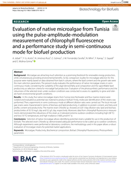 Evaluation of Native Microalgae from Tunisia Using the Pulse-Amplitude-Modulation Measurement of Chlorophyll Fluorescence and A