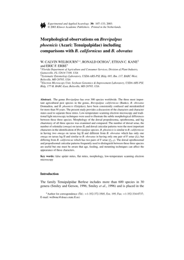 Morphological Observations on Brevipalpus Phoenicis (Acari: Tenuipalpidae) Including Comparisons with B