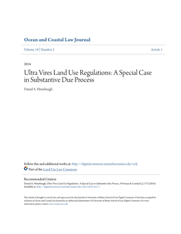 Ultra Vires Land Use Regulations: a Special Case in Substantive Due Process Daniel A