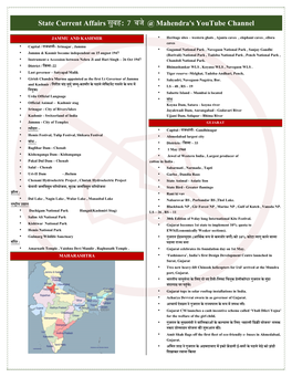 State Current Affairs Lqcg% 7 Cts@ Mahendra's Youtube Channel