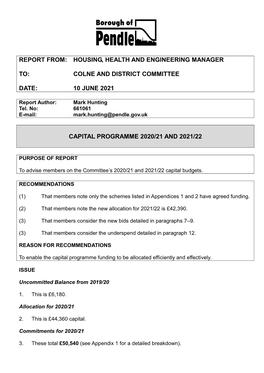 Item 11 Capital Programme 2021/22