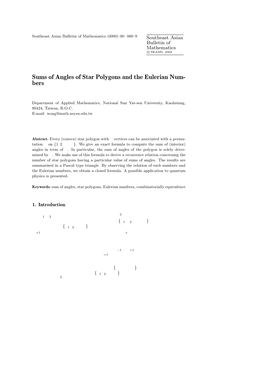 Sums of Angles of Star Polygons and the Eulerian Numbers 1