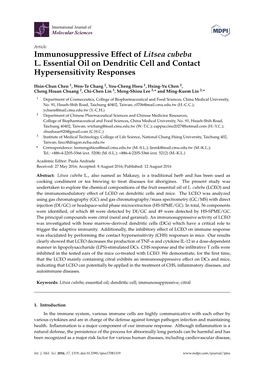 Immunosuppressive Effect of Litsea Cubeba L. Essential Oil on Dendritic Cell and Contact Hypersensitivity Responses