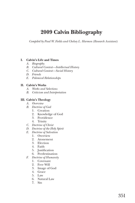 2009 Calvin Bibliography