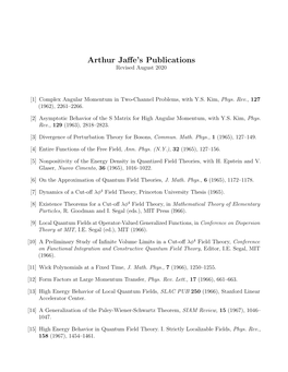 Arthur Jaffe's Publications