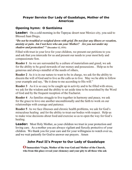 Leader: on a Cold Morning in the Tepeyac Desert Near Mexico City, You Said to Blessed Juan Diego, Filled with Trust in Your