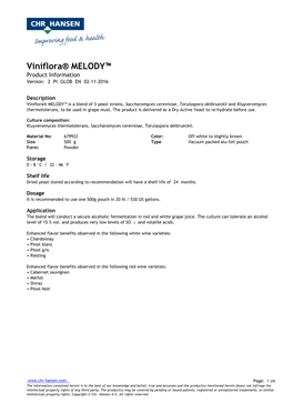 Chr Hansen Viniflora Melody Product Data Sheet