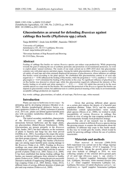 Glucosinolates As Arsenal for Defending Brassicas Against Cabbage Flea Beetle (Phyllotreta Spp.) Attack