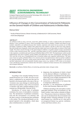 Influence of Changes in the Concentration of Selected Air Pollutants on the General Health of Children and Adolescents in Bielsko-Biala