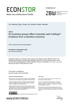 Do Business Groups Affect Corporate Cash Holdings? Evidence from a Transition Economy