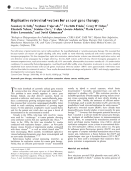 Replicative Retroviral Vectors for Cancer Gene Therapy