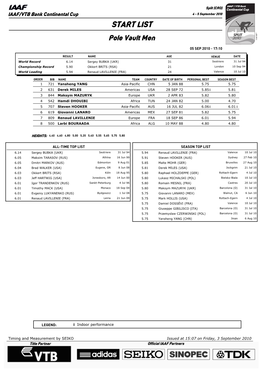 START LIST Pole Vault Men