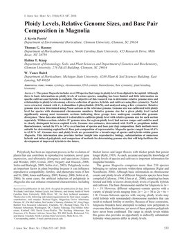 Ploidy Levels, Relative Genome Sizes, and Base Pair Composition in Magnolia