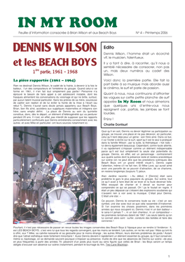 IN MY ROOM Feuille D’Information Consacrée À Brian Wilson Et Aux Beach Boys N° 4 – Printemps 2006