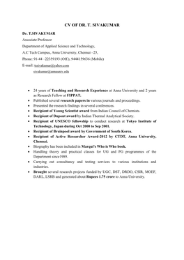 Cv of Dr. T. Sivakumar