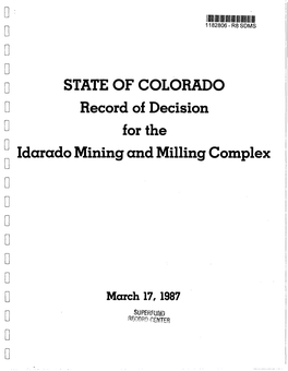 State of Colorado Record of Decision for The