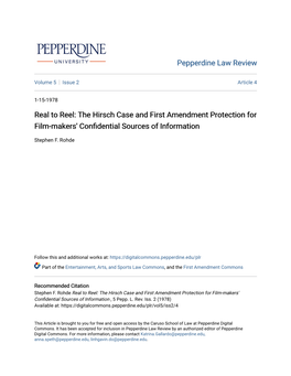 Real to Reel: the Hirsch Case and First Amendment Protection for Film-Makers' Confidential Sources of Information