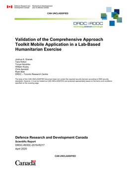 Validation of the Comprehensive Approach Toolkit Mobile Application in a Lab-Based Humanitarian Exercise