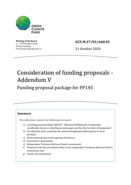 Consideration of Funding Proposals - Addendum V Funding Proposal Package for FP145