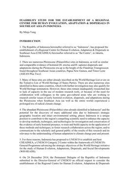 Feasibility Study for the Establishment of a Regional Centre for Human Evoluation, Adaptation & Dispersals in Southeast Asia in Indonesia