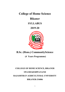 College of Home Science Bikaner SYLLABUS 2019-20