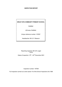 Inspection Report Birley Spa Community Primary School