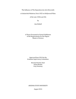 The Influence of the Exposition Des Arts Décoratifs Et Industriels Moderne, Paris 1925 on Hollywood Films