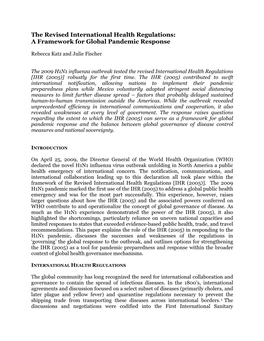 The Revised International Health Regulations: a Framework for Global Pandemic Response