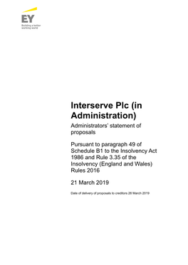 Interserve Plc (In Administration) Administrators’ Statement of Proposals
