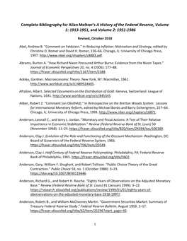 Complete Bibliography for Allan Meltzer's