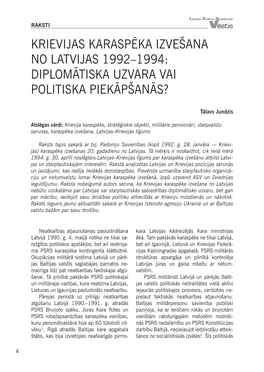 Krievijas Karaspēka Izvešana No Latvijas 1992–1994: Diplomātiska Uzvara Vai Politiska Piekāpšanās?