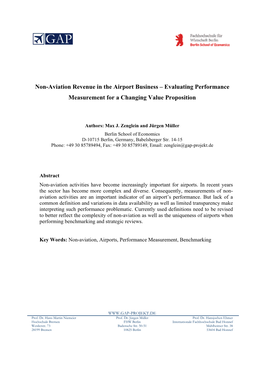 Non-Aviation Revenue in the Airport Business – Evaluating Performance Measurement for a Changing Value Proposition