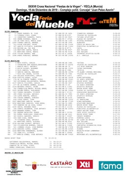 XXXVII Cross Nacional “Fiestas De La Virgen” - YECLA (Murcia) Domingo, 15 De Diciembre De 2019 – Complejo Polid