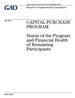 GAO-13-458, Capital Purchase Program