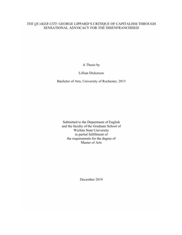 The Quaker City: George Lippard's Critique of Capitalism Through