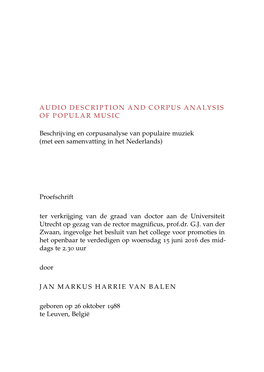 Audio Description and Corpus Analysis of Popular Music