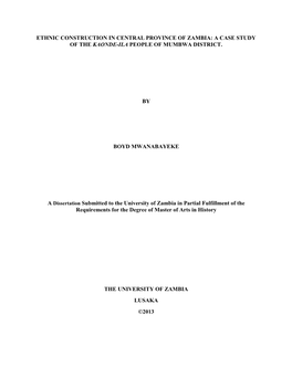 Ethnic Construction in Central Province of Zambia: a Case Study of the Kaonde-Ila People of Mumbwa District